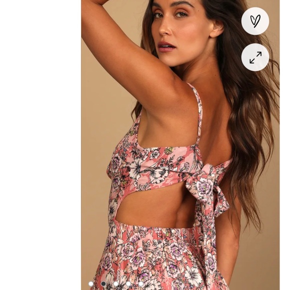 LULU’s Ties With You Rose Pink Floral Print Tie-Back Midi Dress- medium - Picture 3 of 9